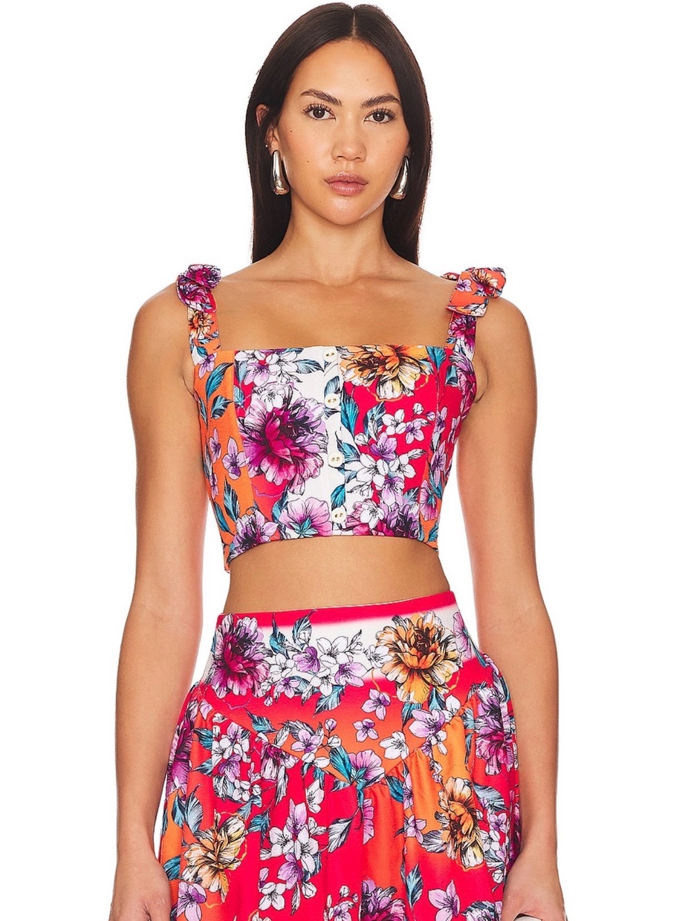 Agua Bendita Floral Crop Top in Red, Orange, Pink, White